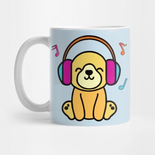 Happy smiling baby dog puppy with headphones. Kawaii cartoon Mug